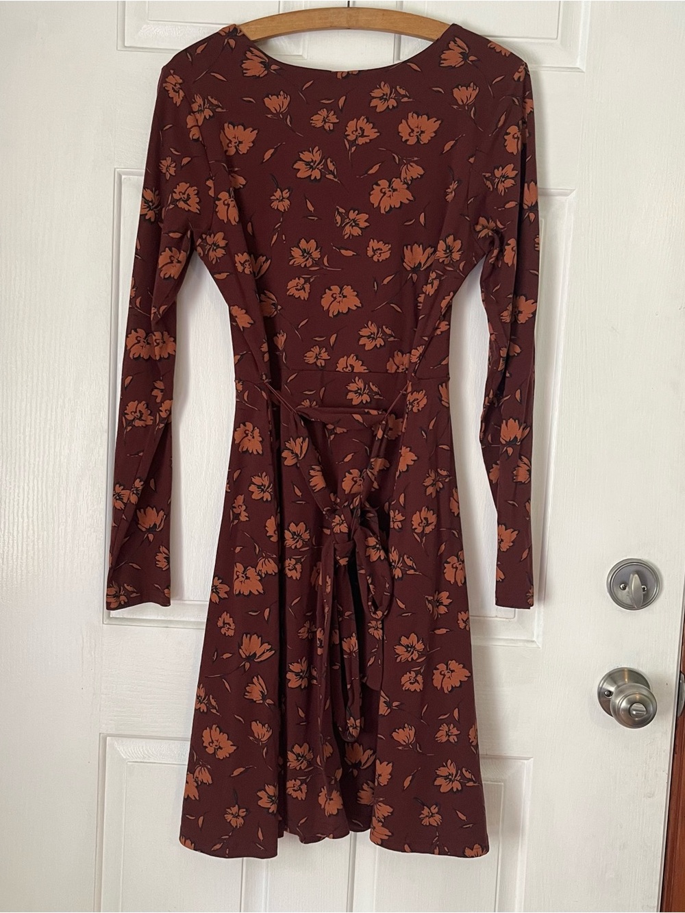 Pact Burgundy Long-Sleeve Floral Dress with Rust Blooms Large - Picture 5 of 7